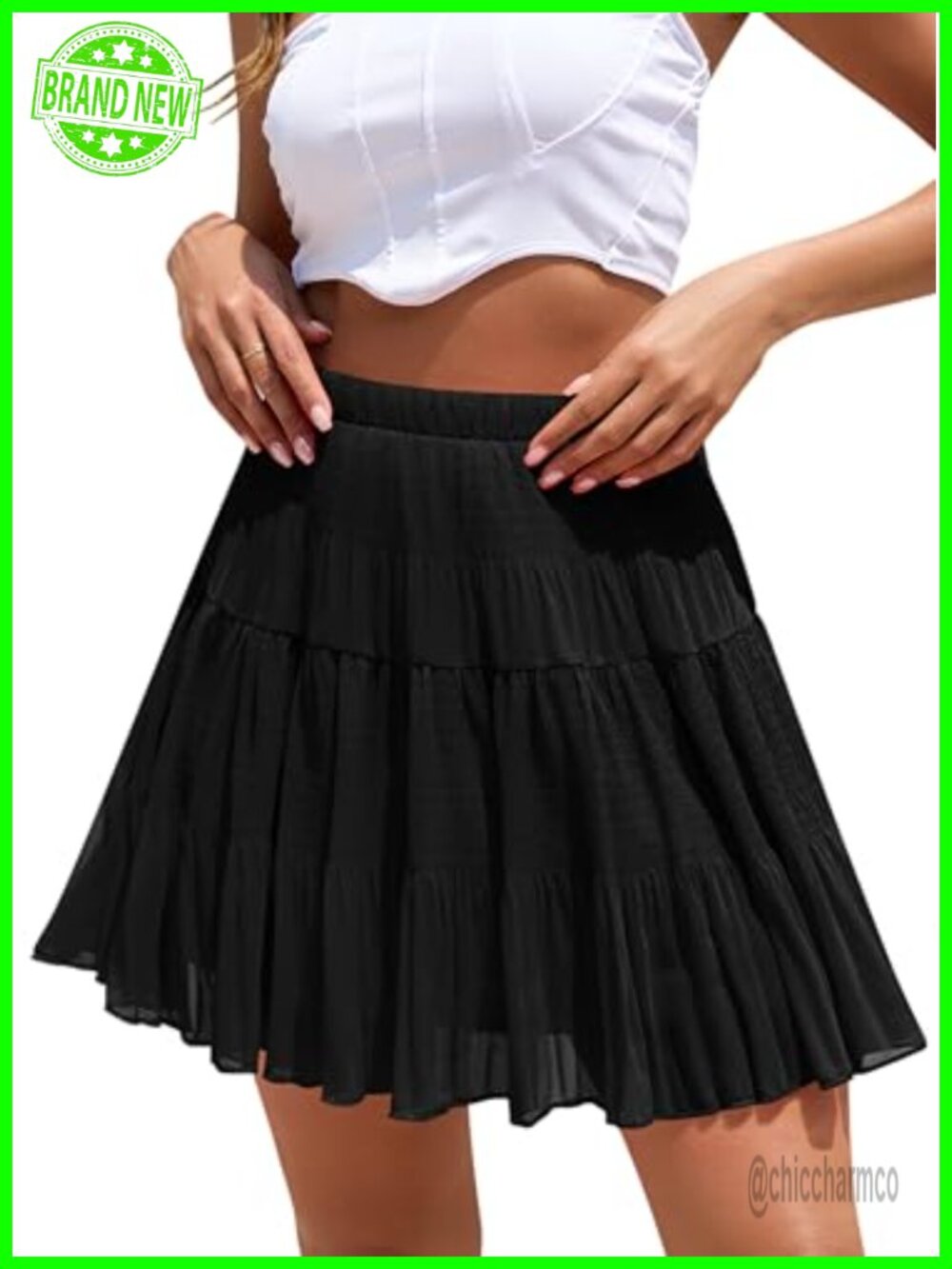 Boho Floral Chiffon Mini Skirt High Waist Pleated Tiered Flowy A-Line